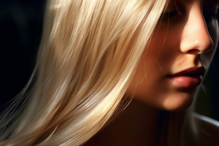 illustration of a beautiful blonde hair with straight long streaks in the style of smooth and polished with Generative AIの素材