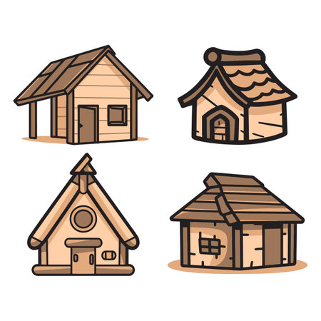 vintage cottage logo in flat line art style isolated on backgroundのイラスト素材