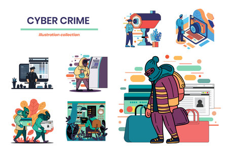 Hand Drawn Cyber threats and hackers collection in flat style illustration for business ideas isolated on backgroundのイラスト素材