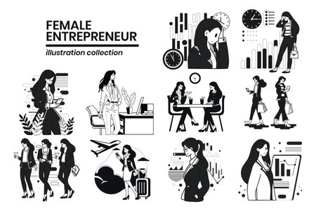 Hand Drawn female entrepreneur with business in flat style illustration for business ideas isolated on backgroundのイラスト素材