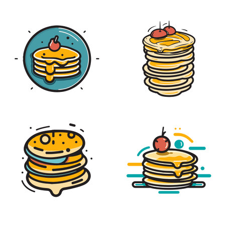 Hand Drawn vintage pancake in flat line art style isolated on backgroundのイラスト素材