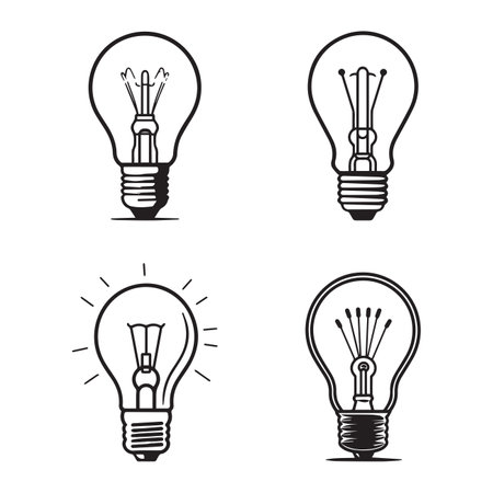 Hand Drawn vintage light bulb logo in flat line art style isolated on backgroundのイラスト素材