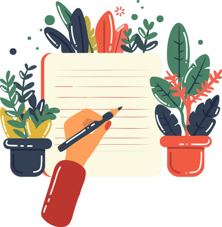 Hand Drawn notebook with flowers in flat style isolated on backgroundのイラスト素材