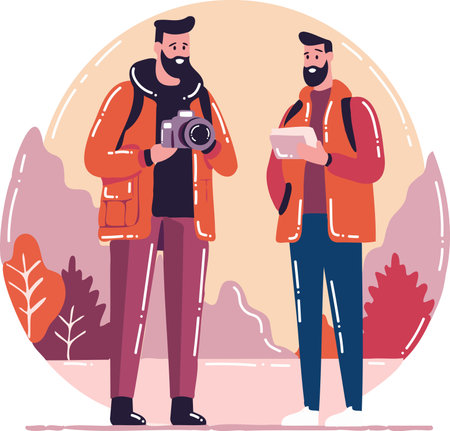 Hand Drawn Cameraman with a camera in flat style isolated on backgroundのイラスト素材