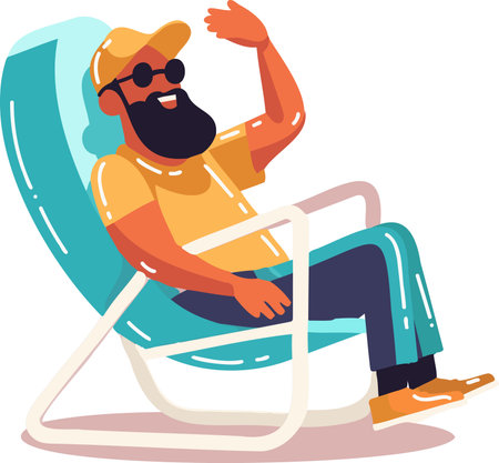 Hand Drawn man sitting and resting in flat style isolated on backgroundのイラスト素材