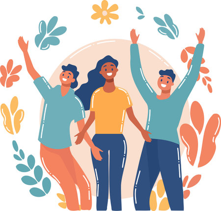 Hand Drawn Group of characters are happy in flat style isolated on backgroundのイラスト素材