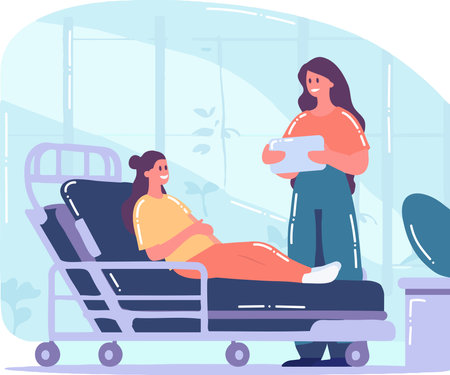 Hand Drawn Nurse with a patient in the hospital in flat style isolated on backgroundのイラスト素材