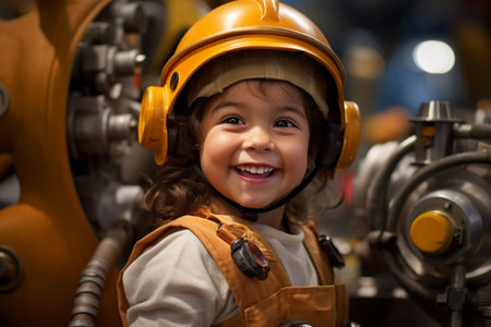 illustration of Happy girl in engineer costume with Generative AIの素材