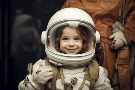 illustration of Happy girl in astronaut costume with Generative AIの素材
