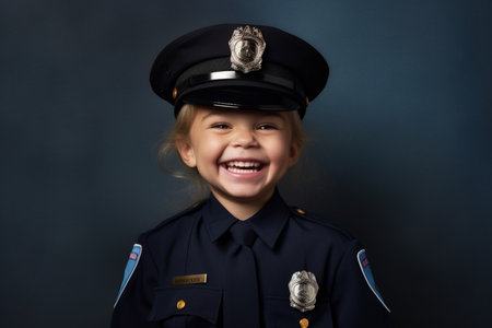 illustration of Happy girl in Police Officer costume with Generative AIの素材