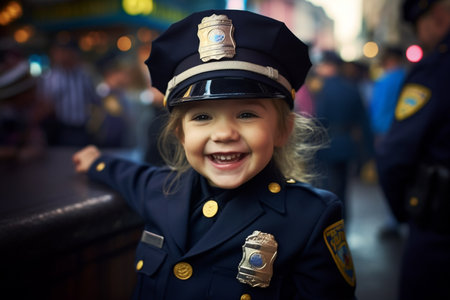 illustration of Happy girl in Police Officer costume with Generative AIの素材