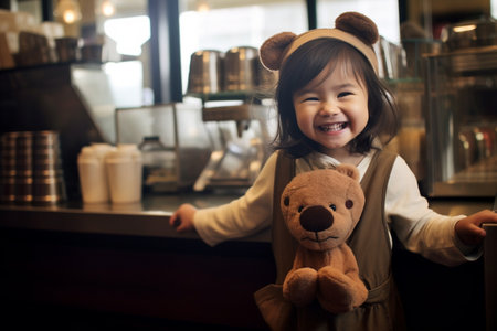 illustration of Happy girl in barista costume with Generative AIの素材