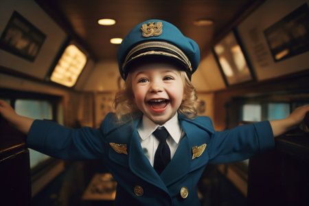 illustration of Happy girl in air hostess costume with Generative AIの素材