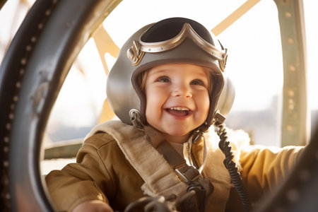 illustration of Happy girl in pilot costume with Generative AIの素材
