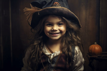 illustration of Happy girl in halloween costumes with Generative AIの素材
