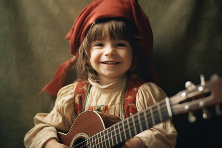 illustration of Happy girl in Musician costume with Generative AIの素材