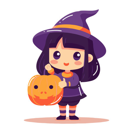 Hand Drawn cute witch in flat style isolated on backgroundのイラスト素材