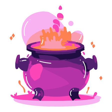 Hand Drawn cute Witch Cauldron in flat style isolated on backgroundのイラスト素材