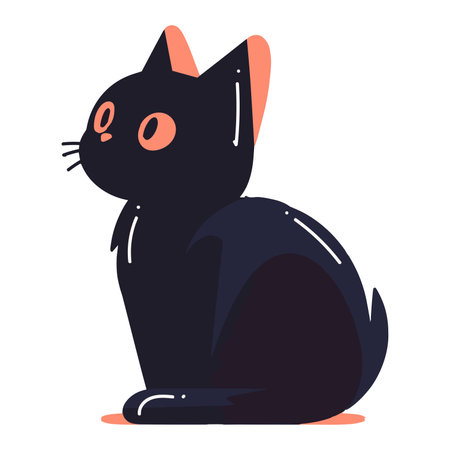 Hand Drawn cute black cat in flat style isolated on backgroundのイラスト素材