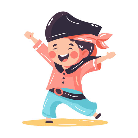 Hand Drawn cute kid pirate in flat style isolated on backgroundのイラスト素材