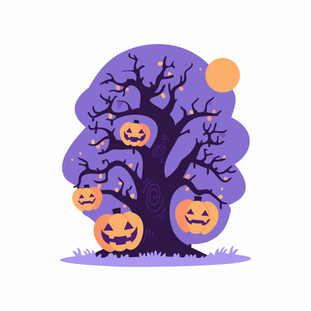 Hand Drawn halloween tree in flat style isolated on backgroundのイラスト素材