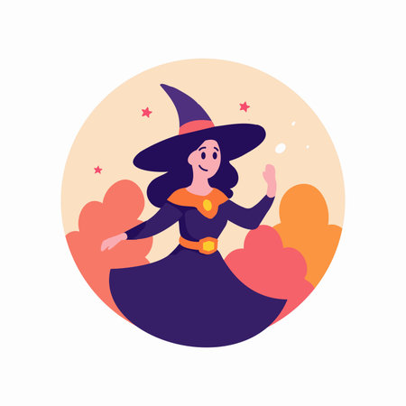 Hand Drawn Halloween cute witch in flat style isolated on backgroundのイラスト素材