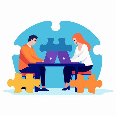 Hand Drawn Businessman with jigsaw in flat style isolated on backgroundのイラスト素材