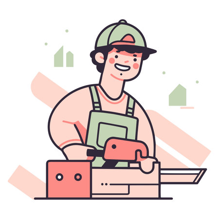 Hand Drawn carpenter character in flat style isolated on backgroundのイラスト素材