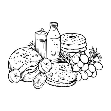 Hand Drawn fast food in doodle style isolated on backgroundのイラスト素材