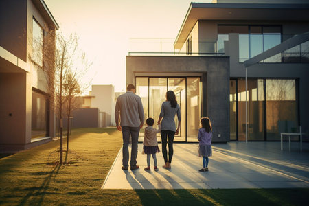 illustration of family looking at a brand new house together with Generative AIの素材