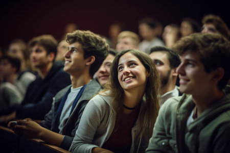 illustration of students listening to lecture at a lecture theatre with Generative AIの素材