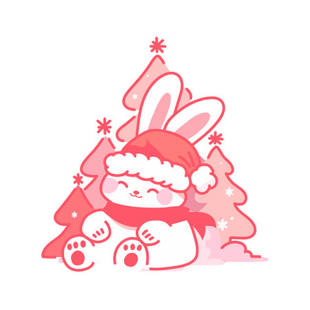 Hand Drawn cute christmas bunny in flat style isolated on backgroundのイラスト素材