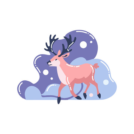 Hand Drawn christmas reindeer in flat style isolated on backgroundのイラスト素材