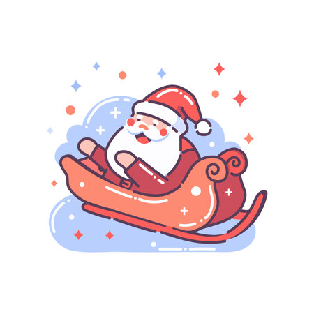 Hand Drawn christmas Santa sleigh in flat style isolated on backgroundのイラスト素材