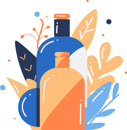 Hand Drawn cosmetic bottle set in flat style isolated on backgroundのイラスト素材