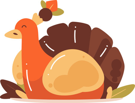 Hand Drawn thanksgiving turkey in flat style isolated on backgroundのイラスト素材