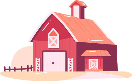 Hand Drawn barns and farms in flat style isolated on backgroundのイラスト素材