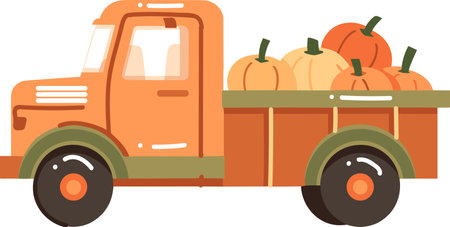Hand Drawn Truck with Thanksgiving Pumpkins in flat style isolated on backgroundのイラスト素材