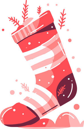 Hand Drawn Christmas santa socks in flat style isolated on backgroundのイラスト素材