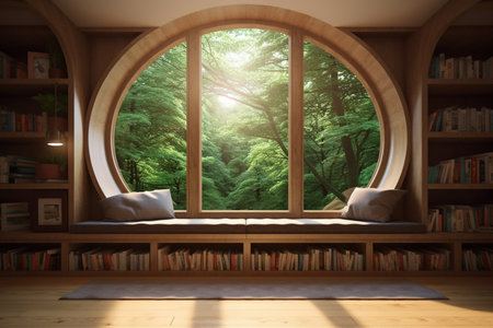 illustration of Modern interior Reading room next to the window in natural styleの素材
