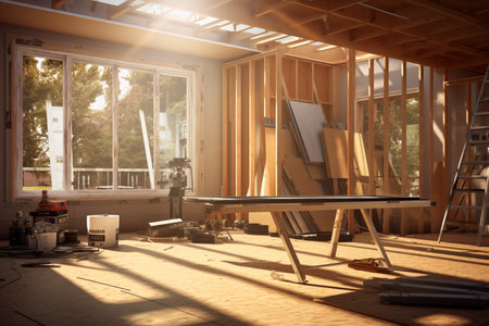 illustration of Quastic style wooden house under constructionの素材