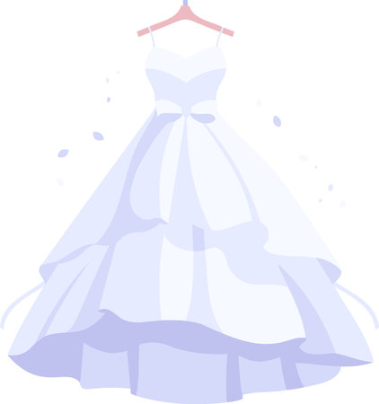 Hand Drawn beautiful and elegant wedding dress in flat style isolated on backgroundのイラスト素材