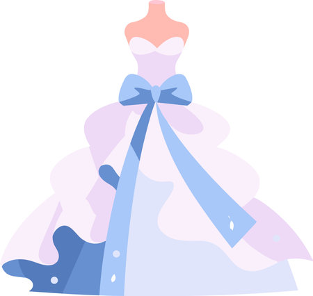 Hand Drawn beautiful and elegant wedding dress in flat style isolated on backgroundのイラスト素材