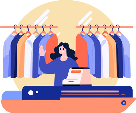 Hand Drawn clothing stores and shops in shopping malls in flat style isolated on backgroundのイラスト素材