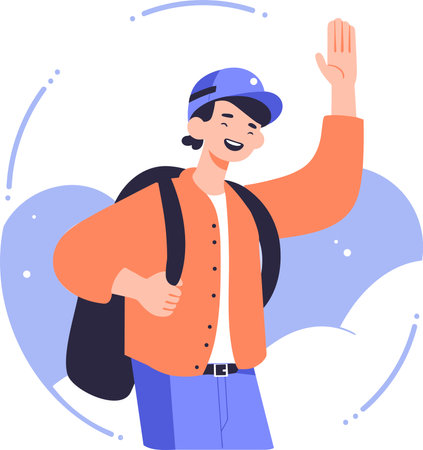 Hand Drawn Tourist is traveling in flat style isolated on backgroundのイラスト素材