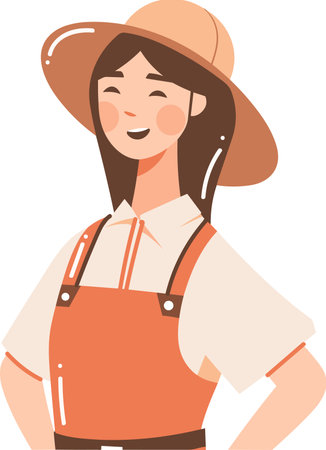 Hand Drawn happy female farmer in flat style isolated on backgroundのイラスト素材