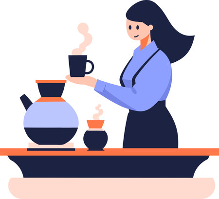 Hand Drawn Barista making coffee happily in flat style isolated on backgroundのイラスト素材