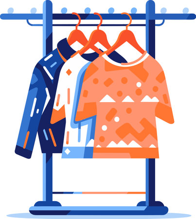 Clothing store and coat rack in UX UI flat style isolated on backgroundのイラスト素材