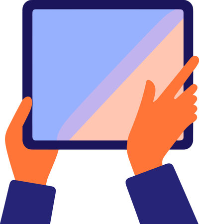 hand holding tablet in UX UI flat style isolated on backgroundのイラスト素材