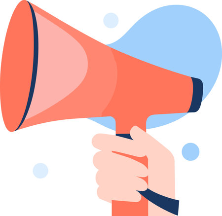hand holding a megaphone for advertising in UX UI flat style isolated on backgroundのイラスト素材